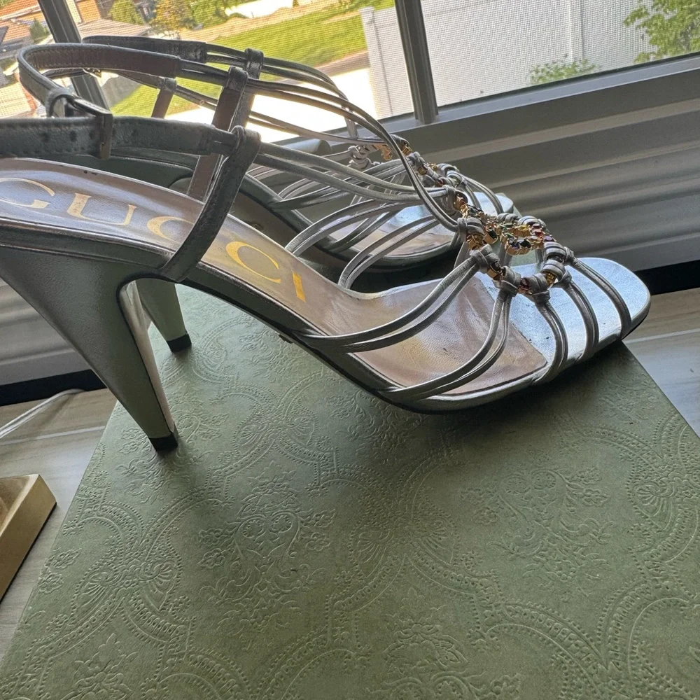 GUCCI Women's Isa Crystal Embellished Interlocking G Slingback High Heel Sandals - Picture 3 of 9